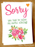 Funny Mother's Day Birthday Card Mum Awful Sibling Brother Sister Joke Comical