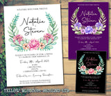 10 Personalised Wedding Evening Invitations Invites Botanical Flowers Floral Purple White Pink Black