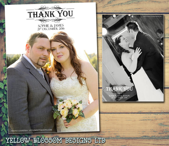 Elegant Full Photo Thanks Notes Personalised Wedding Thank You Cards ~ QUANTITY DISCOUNT AVAILABLE
