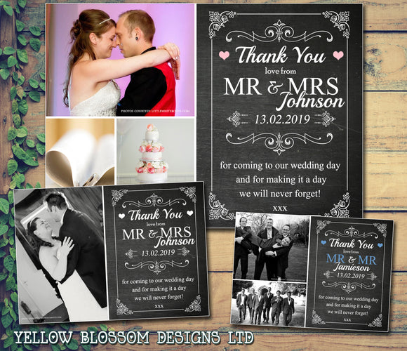 Chalkboard Elegant Classic Modern Photo Personalised Wedding Thank You Cards ~ QUANTITY DISCOUNT AVAILABLE