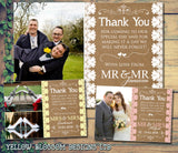 Rustic Background Printed Lace Photo Personalised Wedding Thank You Cards ~ QUANTITY DISCOUNT AVAILABLE