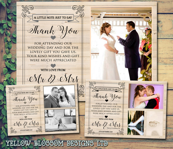 Modern Natural Wood Barn Classic Photo Personalised Wedding Thank You Cards ~ QUANTITY DISCOUNT AVAILABLE