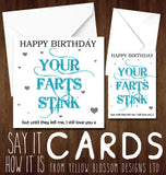 Birthday Card ~ Your Farts Stink ~ Love You ~ Husband, Wife, Girlfriend, Boyfriend, Fiance - YellowBlossomDesignsLtd
