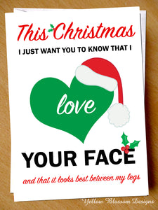 Funny Rude Christmas Card Girlfriend Boyfriend Naughty Cheeky Husband Wife Joke Your Face Looks Good Between My Legs