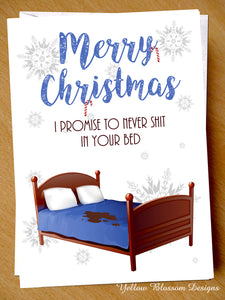 Funny Merry Happy Christmas Greetings Card Xmas Joke Banter Amber Heard Johnny Depp A5 Size I Promise To Never Shit In Your Bed