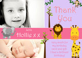Zoo Animals Photos Giraffe Lion Money Elephant Personalised Birthday Thank You Cards Printed Kids Child Boys Girls Adult