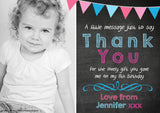 Half Photo Chalk Board Bunting Shabby Chic Party Personalised Birthday Thank You Cards Printed Kids Child Boys Girls Adult  - Custom Personalised Thank You Cards - Yellow Blossom Designs Ltd