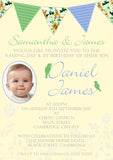 Vintage Shabby Chic Bunting Rustic - Christening Invitations Boy Girl Unisex Joint Twins Baptism Naming Day Ceremony Celebration Party ~ QUANTITY DISCOUNT AVAILABLE