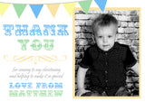 Shabby Chic Rainbow Colourful Bunting Personalised Birthday Thank You Cards Printed Kids Child Boys Girls Adult - Custom Personalised Thank You Cards - Yellow Blossom Designs Ltd