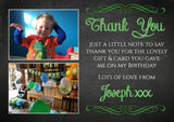 Chalkboard Black Board Photos Personalised Birthday Thank You Cards Printed Kids Child Boys Girls Adult  - Custom Personalised Thank You Cards - Yellow Blossom Designs Ltd