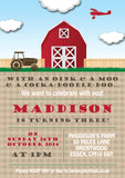 Farm Yard Tractor Cow Horse Joint Boy Girl Party Invitations