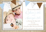 Shabby Chic Rustic Vintage Photo Invitations - Boy Girl Unisex Joint Birthday Invites Boy Girl Joint Party Twins Unisex Printed ~ QUANTITY DISCOUNT AVAILABLE
