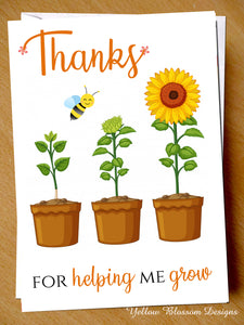 Teacher Thank You Card Mr Mrs Miss Teaching Assistant Nursery Childminder Grow